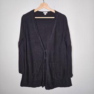 J JILL Pure Jill Black Cardigan Medium Cotton Cashmere Snap Closure Pockets